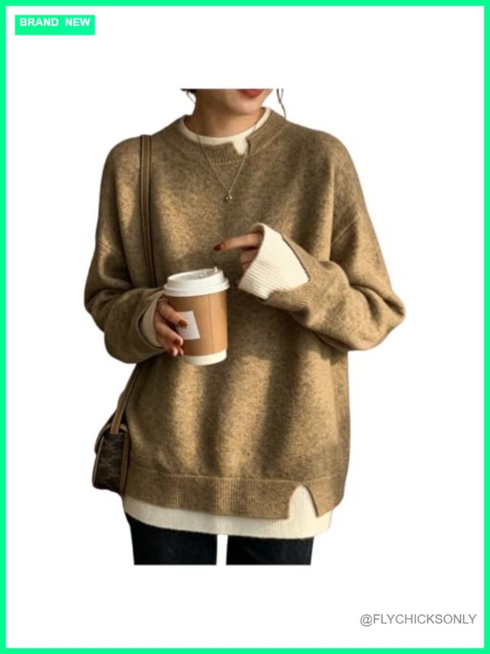 Oversized Crew Neck Pullover Sweater Contrast Knit Loose Fit
